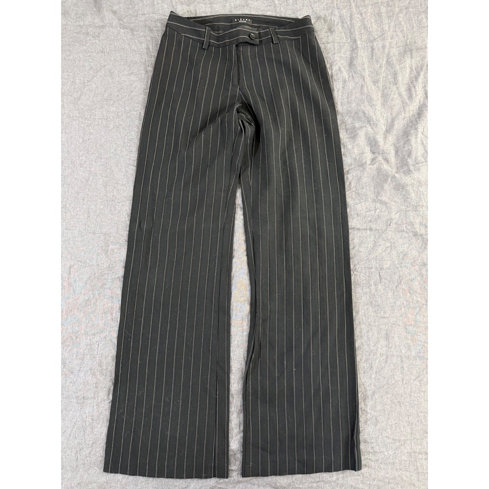 Sisley Pinstripe Trousers 26 Black White Made in Italy Wide Leg Dress Pants